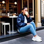 MLB Big Ball Chunky - Sporty Chic**

"A fully clothed young woman wearing MLB Big Ball Chunky sneakers, jeans, and a stylish bomber jacket in a Parisian street cafe. She is casually sipping a café au lait. The background includes classic French architecture and people enjoying the day. The overall style is professional, clean, and fashionable. perfect anatomy, correct proportions, well-formed hands, proper finger count, natural body proportions, safe for work, appropriate content, modest clothing, family-friendly, professional photography, high quality."

**