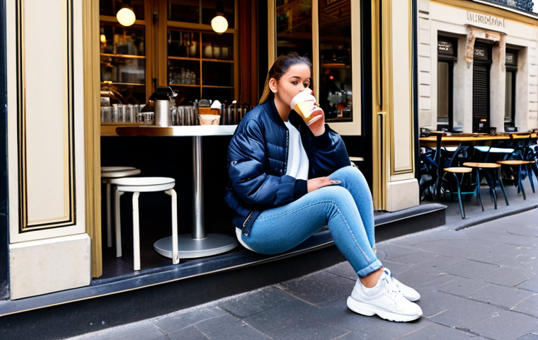MLB Big Ball Chunky - Sporty Chic**
"A fully clothed young woman wearing MLB Big Ball Chunky sneakers, jeans, and a stylish bomber jacket in a Parisian street cafe. She is casually sipping a café au lait. The background includes classic French architecture and people enjoying the day. The overall style is professional, clean, and fashionable. perfect anatomy, correct proportions, well-formed hands, proper finger count, natural body proportions, safe for work, appropriate content, modest clothing, family-friendly, professional photography, high quality."
**