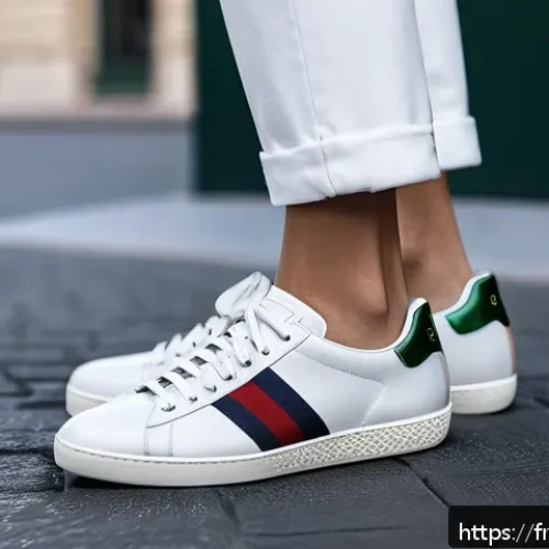 Home 31 구찌 에이스 스니커즈와 발렌시아가 트리플S 비교 - A sophisticated and minimalist streetwear scene featuring a person wearing sleek Gucci Ace sneakers ...