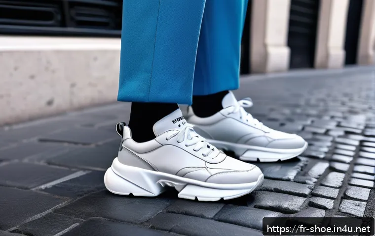 프라다 클라우드버스트와 디올 B22 비교 - A futuristic and minimalist urban scene featuring a person wearing Prada Cloudburst sneakers with th...