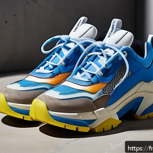 Home 17 발렌시아가 디펜더 스니커즈 리뷰 - A close-up image of Balenciaga Defender sneakers placed on a textured urban concrete surface under n...