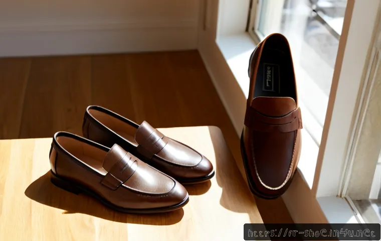 Home 17 탐스 알파카 슬립온과 로퍼 리뷰 - Photorealistic product comparison of two pairs of premium casual shoes on a light oak table in a sun...
